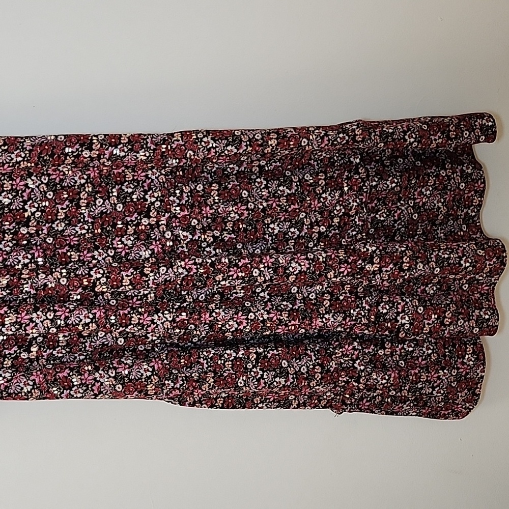 Aqua Red Gold Pink Floral Puff Short Sleeve Boho Midi Dress SZ M - Picture 5 of 16